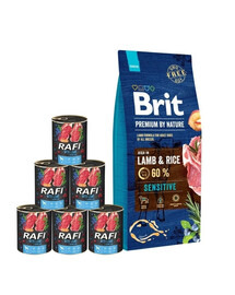 BRIT Premium By Nature Sensitive Lamb 15 kg + mokra karma z jagnięciną 6x400 g zestaw