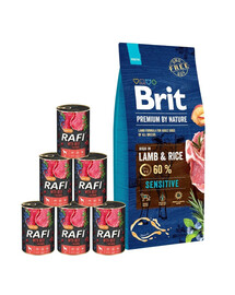 BRIT Premium By Nature Sensitive Lamb 15 kg + mokra karma z wołowiną 6x400 g zestaw
