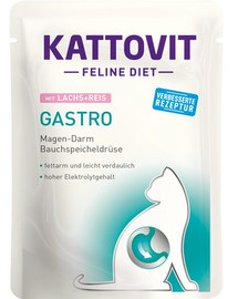 KATTOVIT Feline Diet Gastro Łosoś z ryżem 85 g - mokra karma specjalistyczna dla kotów dorosłych