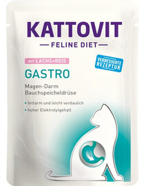 KATTOVIT Feline Diet Gastro Łosoś z ryżem 24x85 g - mokra karma specjalistyczna dla dorosłych kotów