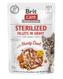 BRIT CARE Fillets in Gravy Pouch Sterilized z kaczką  zestaw 24x85g dla kotów sterylizowanych