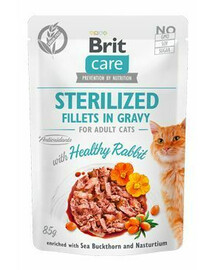 BRIT CARE Fillets in Gravy Pouch - smak  królik Sterilized 24x85g zestaw dla kotów sterylizowanych