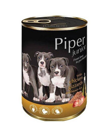 Piper junior z żołądkami z kurczaka i ryżem 400 g - mokra karma dla szczeniąt ras dużych i średnich, 400g