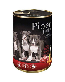 Piper junior z sercami wołowymi i marchewką 400 g - mokra karma dla szczeniąt ras dużych i średnich, 400g