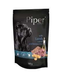 Piper doypack z jagnięciną, marchewką i ryżem brązowym 500 g - mokra karma dla psów dorosłych ras średnich i dużych, 500g