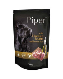 Piper doypack z sercami z kurczaka i ryżem brązowym 500 g- mokra karma dla psów dorosłych ras średnich i dużych, 500g