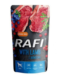 Rafi z jagnięciną, borówką i żurawiną dla psa 500 g - mokra karma dla psów dorosłych wszystkich ras, 500 g