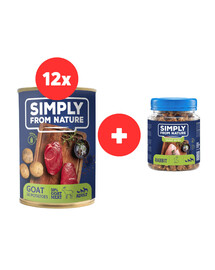 SIMPLY FROM NATURE Mokra karma dla psa Kozina z ziemniakami ZESTAW 12 x 400 g + Trenerki z królika 130 g za 1 zł