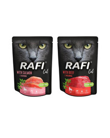 RAFI Cat zestaw mokra karma z łososiem10x300 g + z wołowiną dla kota 10x300 g