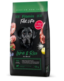FITMIN dog For Life Lamb & Rice sucja akrma dla psów wszystkich ras 12 + 1 kg