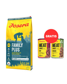 JOSERA FamilyPlus 12,5kg dla szczeniąt, suk w ciąży oraz suk karmiących + 2 x 400g Meat Lovers Junior GRATIS