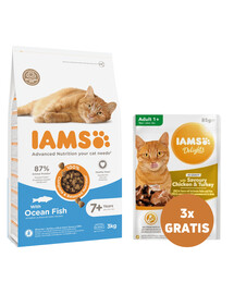 IAMS for Vitality dla dorosłych kotów z rybami oceanicznymi 3 kg + 3 x kurczak i indyk w sosie 85 g GRATIS