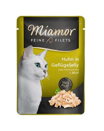 MIAMOR Feline Filets 100 g - Mokra karma dla kotów, Kurczak i drób w galaretce 100 g