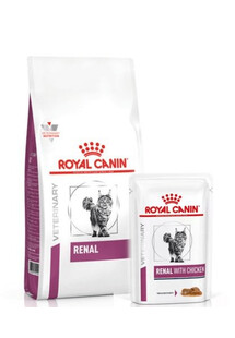 ROYAL CANIN Renal Feline 4 kg - sucha karma dla kotów z niewydolnością nerek + karma mokra Renal Feline kurczak 12 x 85g