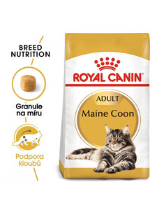 ROYAL CANIN® Maine Coon Adult to sucha karma dla dorosłych kotów rasy maine coon, opracowana z myślą o zdrowiu kości, stawów, skóry oraz serca. Zawiera taurynę i kwasy omega 3. Specjalnie opracowany krokiet.