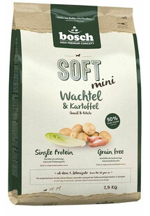 BOSCH Soft mini przepiórka i ziemniak 2,5 kg + przysmaki treningowe ze strusiem 300 g