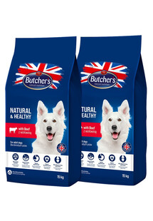 Butcher'BUTCHER'S Natural&Healthy sucha karma z wołowiną dla psa 30 kg (2 x 15 kg)s Natural&Healthy Dog Dry z Wołowiną 30 kg (2x 15kg) - sucha karma dla psów z Wołowiną