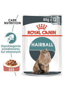 ROYAL CANIN® Hairball Care pomaga zmniejszyć powstawanie kul włosowych. Receptura pobudza jelita, wspomagając usuwanie sierści. Potwierdzona skuteczność już w 14 dni. Dostępna w wersji mokrej i suchej.