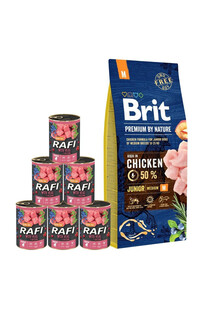 Brit Premium By Nature Junior Medium Chicken 15 kg + mokra karma z cielęciną 6x400 g