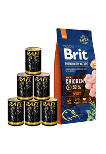 Brit Premium By Nature Sport Chicken 15 kg - sucha karma dla psów aktywnych z kurczakiem 15kg + mokra karma z drobiem 6x1240 g