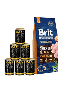 Brit Premium By Nature Senior Small/Medium Chicken 15 kg + mokra karma z drobiem 6x1240 g