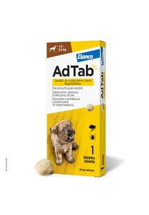 AdTab 56 mg tabletki na kleszcze i pchły do rozgryzania i żucia dla psów (1,3–2,5 kg)