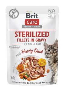 BRIT CARE Fillets in Gravy Pouch Sterilized z kaczką  zestaw 24x85g dla kotów sterylizowanych