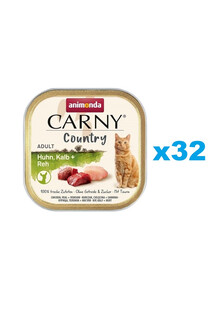 ANIMONDA Carny Country Adult Chicken, Veal, Vension 32x100 g kurczak, cielęcina i wieprzowina dla dorosłych kotów