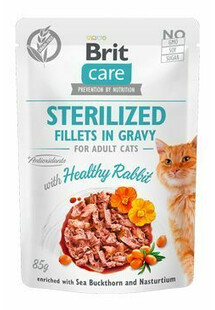 BRIT CARE Fillets in Gravy Pouch - smak  królik Sterilized 24x85g zestaw dla kotów sterylizowanych