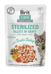 BRIT CARE Fillets in Gravy Pouch Sterilized z królikiem zestaw 24x85g dla kotów sterylizowanych