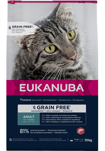 EUKANUBA Grain Free Adult Łosoś 10 kg sucha karma dla kotów dorosłych z łososiem