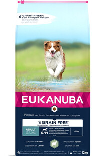 EUKANUBA Grain Free S/M Adult 12 kg - sucha karma dla dorosłych psów małych i średnich ras z jagnięciną