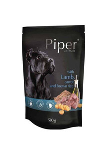 Piper doypack z jagnięciną, marchewką i ryżem brązowym 500 g - mokra karma dla psów dorosłych ras średnich i dużych, 500g