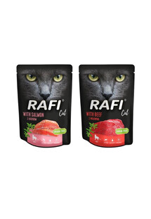 RAFI Cat zestaw mokra karma z łososiem10x300 g + z wołowiną dla kota 10x300 g