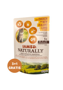 IAMS Naturally Chicken and Lamb in Gravy z kurczakiem i jagnięciną w sosie 3 x 85 g + 1 GRATIS