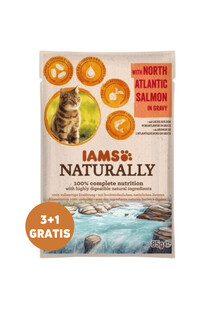 IAMS Naturally Adult Cat with North Atlantic Salmon in Gravy 3 x 85 g + 1 GRATIS