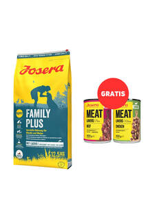 JOSERA FamilyPlus 12,5kg dla szczeniąt, suk w ciąży oraz suk karmiących + 2 x 400g Meat Lovers Junior GRATIS