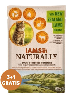 IAMS Naturally Adult New Zealand Lamb in Gravy jagnięcina w sosie 3 x 85 g + 1 GRATIS