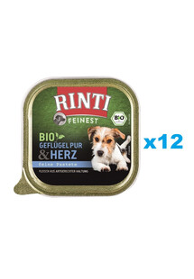 RINTI Feinest Bio Poultry Pure&Poultry hearts tacka drób i serca drobiowe 12x150 g