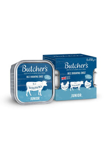 BUTCHER'S Original Junior Mix smaków zestaw 4x150 g pasztet z kurczakiem, z wołowiną i z indykiem dla szczeniąt