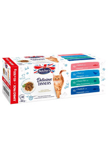 BUTCHER'S Delicious Dinners Cat Jumbo Pack Fish selection in Jelly zestaw 40x100 g kawałki w galaretce z łososiem, z pstrągiem, rybą oceaniczną i łupaczem dla kota