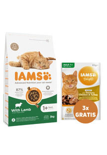 IAMS for Vitality dla dorosłych kotów z jagnięciną 3 kg + 3 x kurczak i indyk w sosie 85 g GRATIS