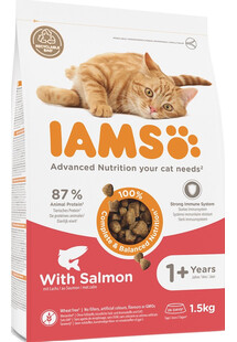 IAMS for Vitality Salmon karma dla kotów z łososiem, 1,5 kg - sucha karma dla dorosłych kotów, 1,5 kg