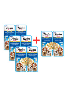 INABA Dog Twin Kurczak, warzywa i ser w bulionie dla psów 2x40 g 3+1 GRATIS