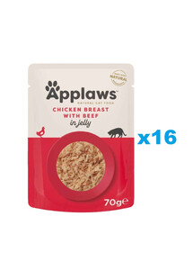 APPLAWS Natural Cat Food Pouch Chicken Breast with Beef in Jelly 16x70 g kurczak z wołowiną w galaretce dla kotów