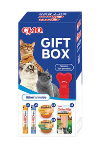 INABA Cat Ciao GIFTBOX Prezent świąteczny dla kota 13 przekąsek + łyżeczka