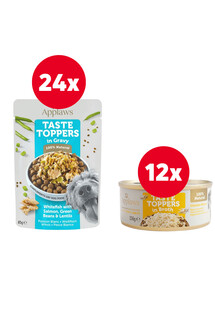 APPLAWS Taste Toppers Białe ryby, łosoś, fasola w galaretce 24 x 85g + Pierś z kurczaka w bulionie 12 x 156 g GRATIS