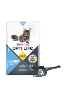 VERSELE-LAGA Opti Life Cat Sterlised/Light Chicken 2.5 kg dla kotów sterylizowanych + Łopatka do kuwety GRATIS