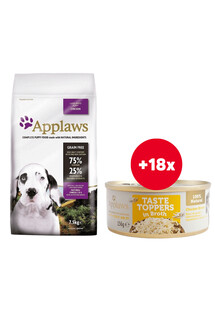 APPLAWS Large Breed Puppy Chicken bezzbożowa karma dla szczeniąt ras dużych z kurczakiem 7,5 kg + Pierś z kurczaka w bulionie 18 x 156 g GRATIS