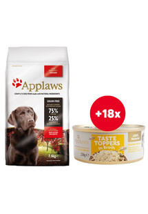 APPLAWS Large Breed Chicken Karma dla psów ras dużych z kurczakiem 7.5 kg + Pierś z kurczaka w bulionie 18 x 156 g GRATIS